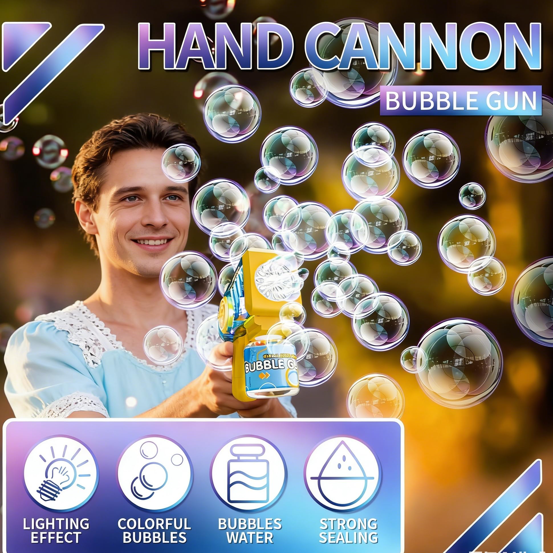 2 Pcs Automatic Bubble Gun, with 2 Bottles of Bubble Solution, Bubble Gun 5000+ Bubbles Per Min Bubble Maker Outdoor for Party - Image 4