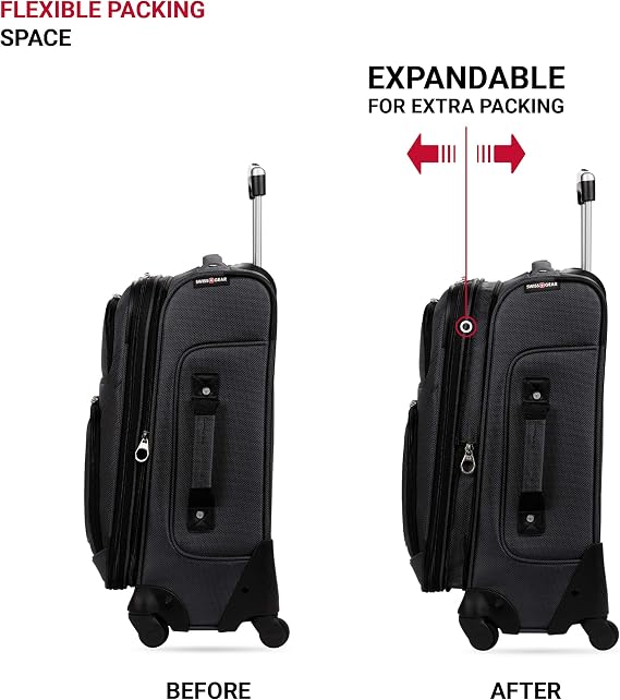 SwissGear Sion Softside Luggage with Spinner Wheels, Black, 3 Piece Set (21/25/29)