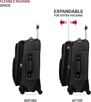 SwissGear Sion Softside Luggage with Spinner Wheels, Black, 3 Piece Set (21/25/29)