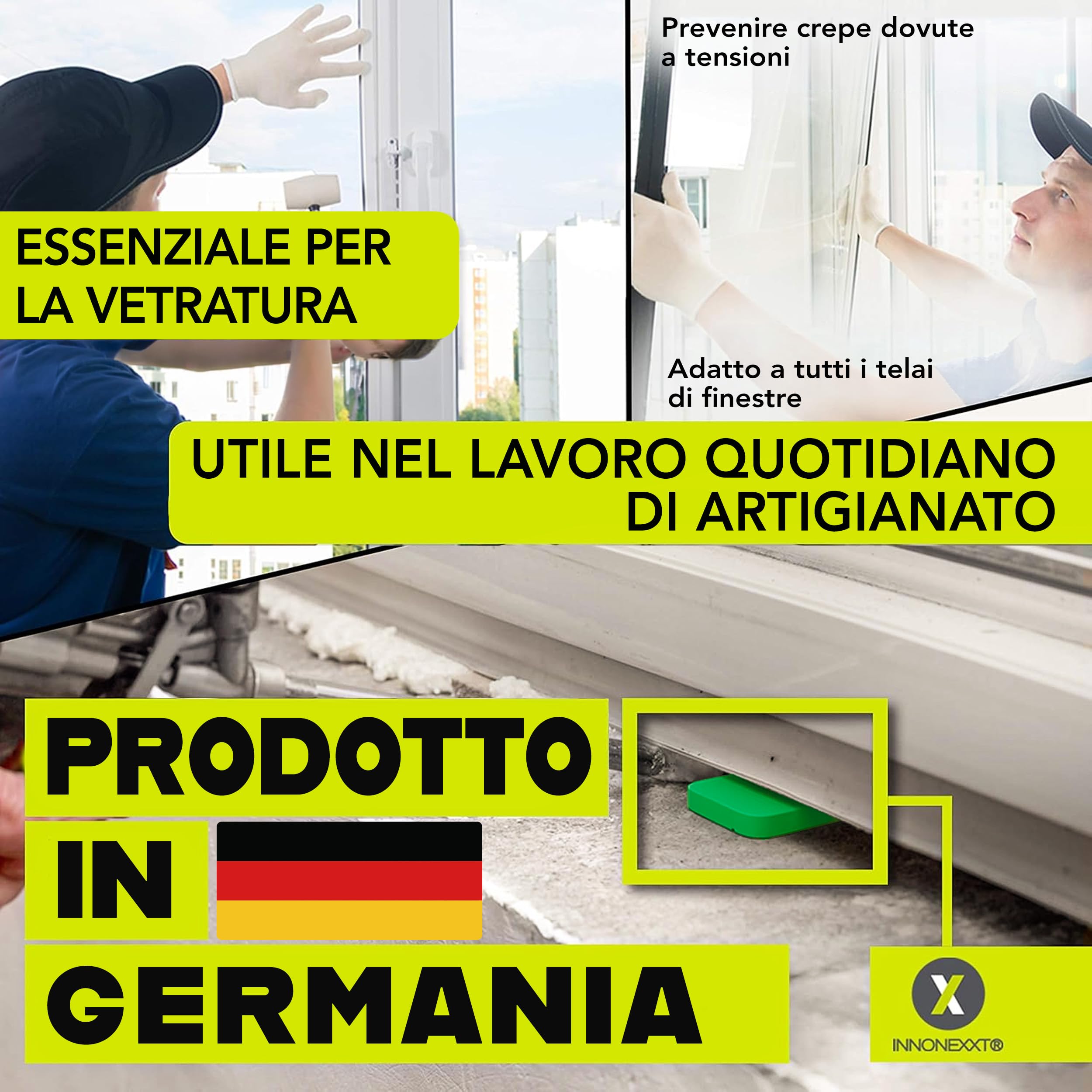 INNONEXT® Distanziatori | Blocchi per vetri | 24 x 100 mm Mix | Made in Germany | in set: 1, 2, 3, 4, 5, 6 mm | Piastre inferiori, distanziatori in plastica, distanziatori