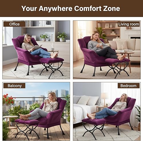 Miniatura 124 de Welnow Silla Lazy con otomana, moderna silla de descanso con reposabrazos y un bolsillo lateral, sillón para sofá de ocio, sillón de lectura