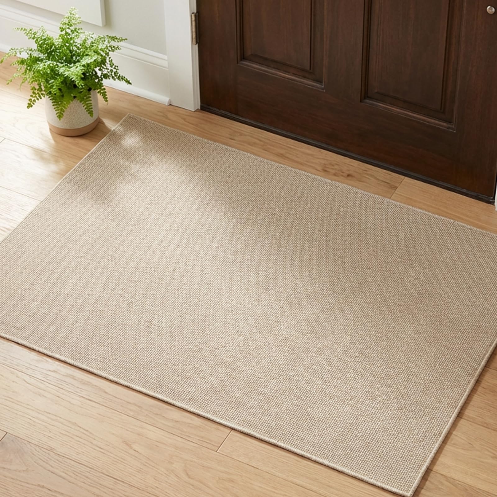 Fußmatte Innen 90x150 cm, rutschfest Fussmatte, Waschbar Schmutzfangmatte, Hohe Saugfähigkeit Dünne Türmatte Teppich für Eingang, Haustür, Küche, Patio, Beige
