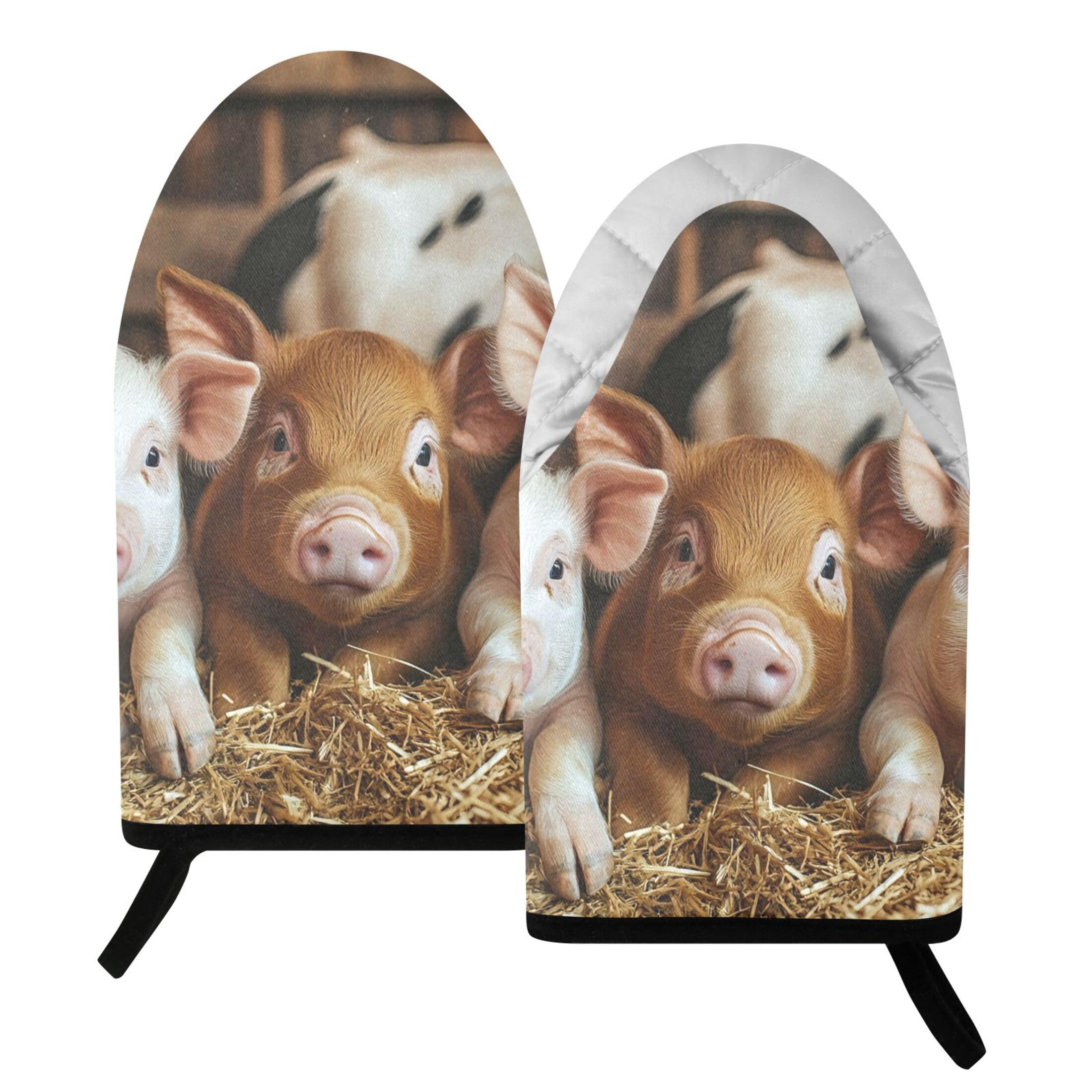 Kutsu Piglets Oven Mitts for Kitchen, Heat Resistant Cotton Oven Gloves for BBQ Baking Cooking, Breathable Kitchen Essentials, 2 pcs