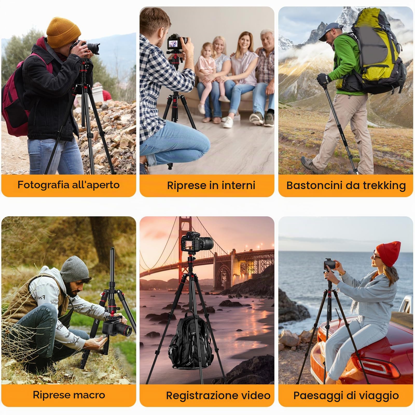 Treppiede per Fotocamera,MACTREM Treppiede da Viaggio e Monopiede in Alluminio da 74 Pollici/187 cm con Testa a sfera a 360°, Treppiede Leggero per Smartphone, iPad, Canon, Nikon, Sony