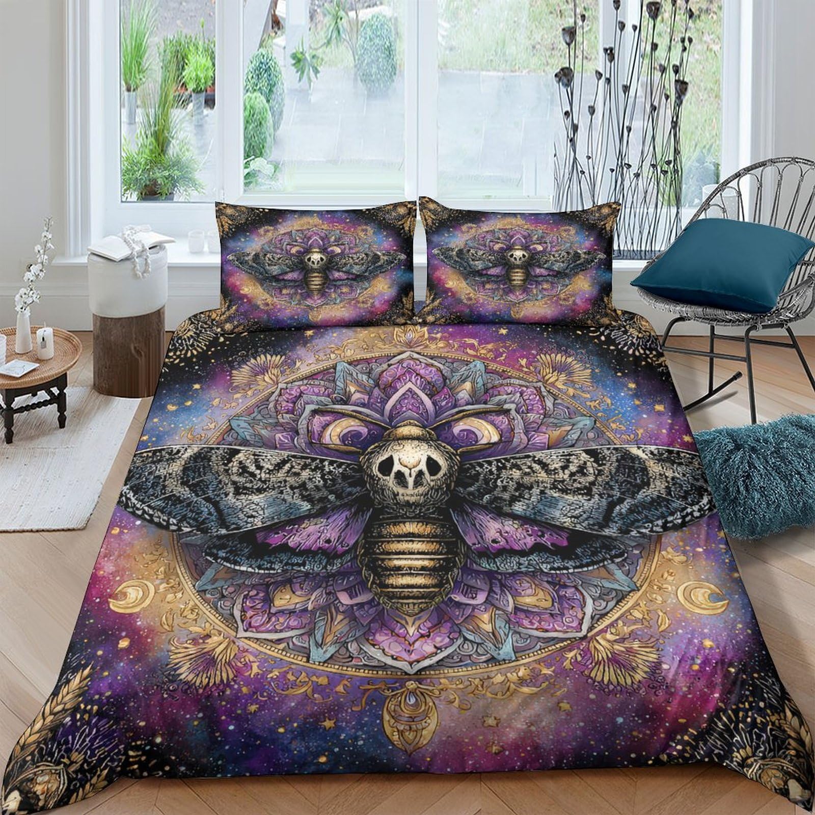 Ctjqhvkz Style-10 3D Printed Mystic Dragon Fitted Sheet Microfiber Soft Breathable Galaxy Skull Mattress Cover For Bedroom Dorm Decor Single（135X200cm）
