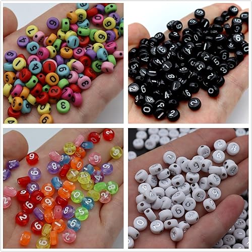 Miniatura 4 de 1000 cuentas de números acrílicos de 5 colores para hacer pulseras, 0-9 cuentas redondas mixtas de números para manualidades, aretes, pulseras,