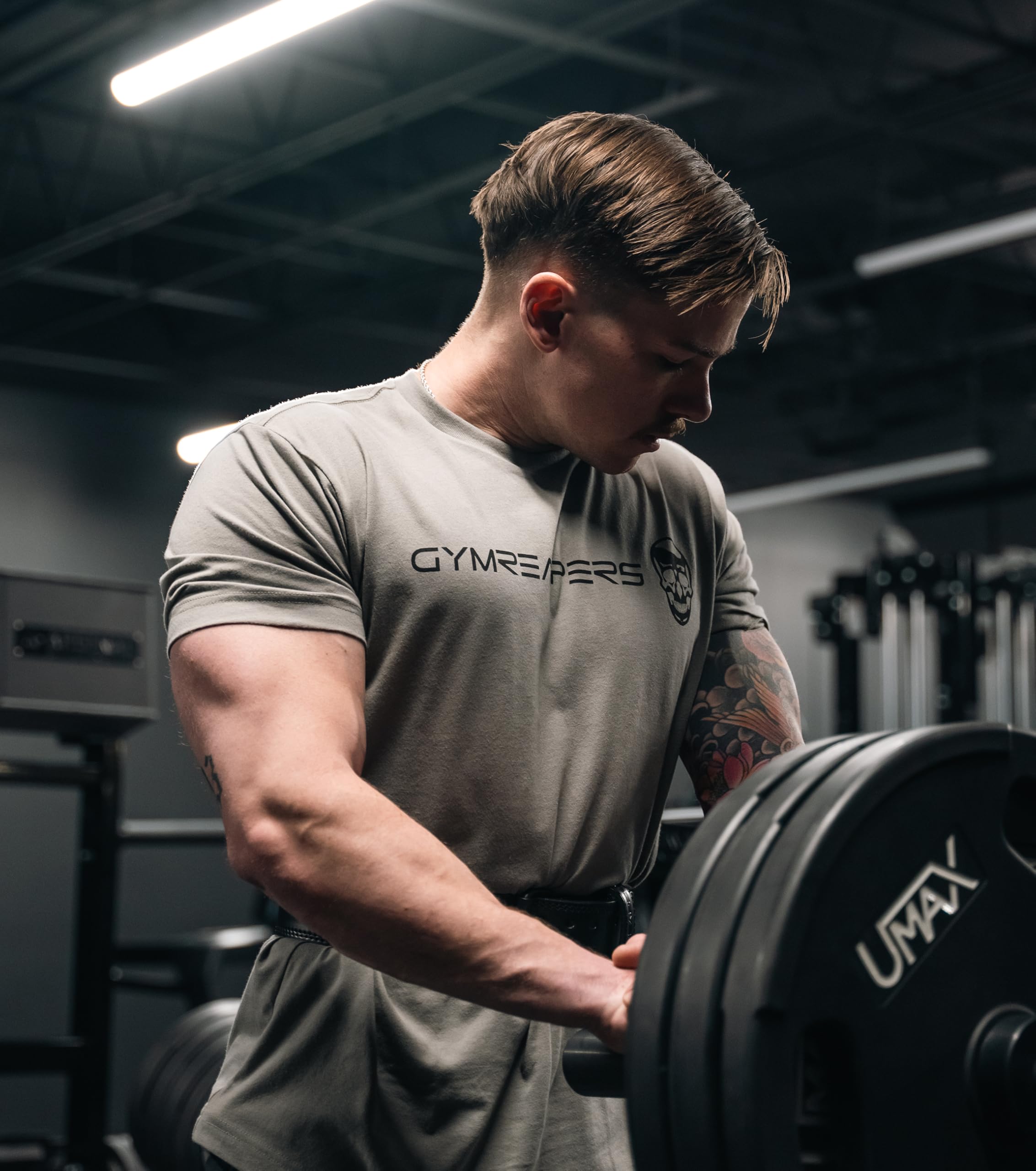 Gymreapers Camiseta de manga corta que absorbe la humedad para hombre, camisas de entrenamiento de cuello redondo, camiseta casual de algodón para el gimnasio