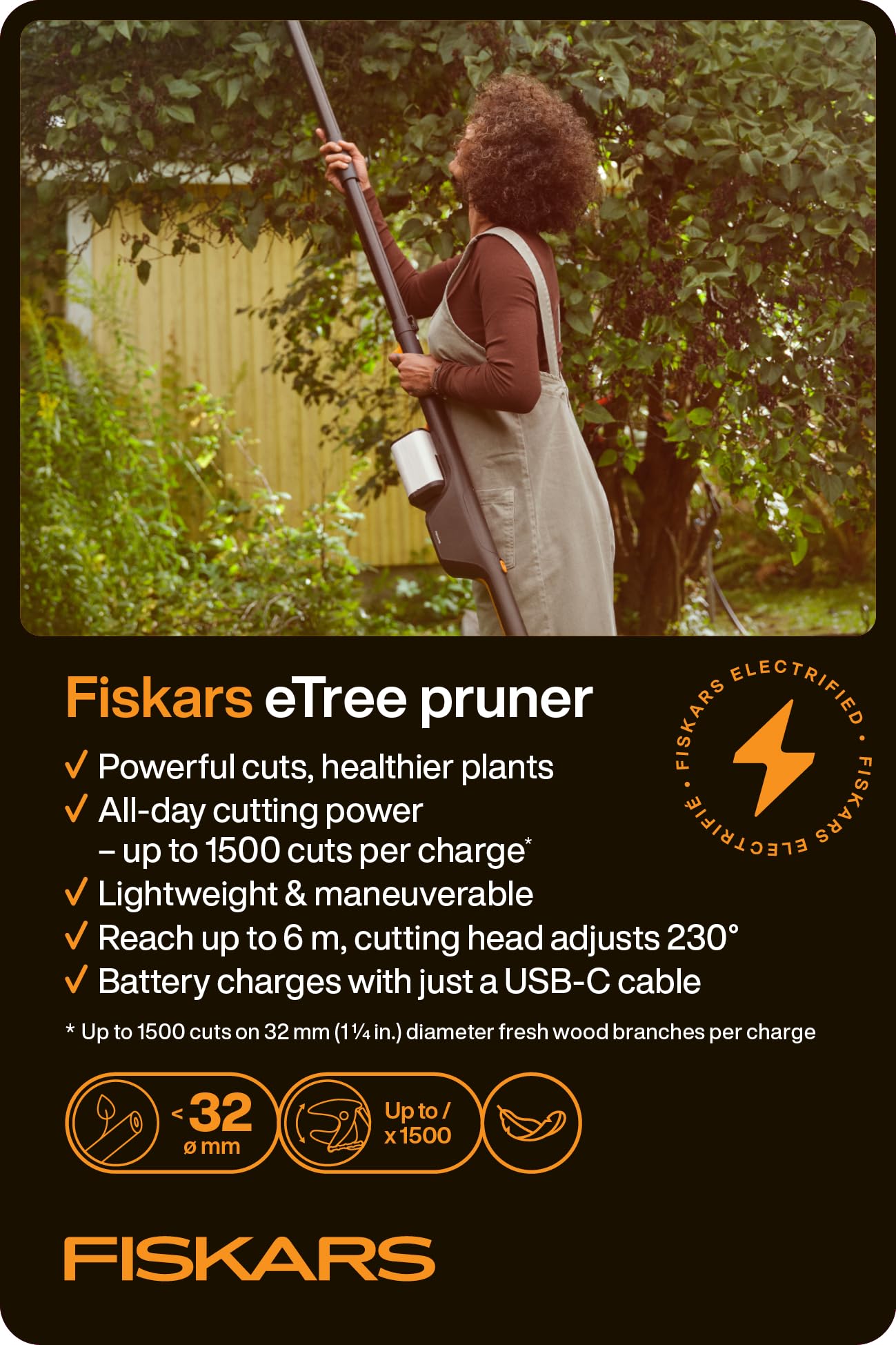 Fiskars Svettatoio a batteria Bypass, Senza batteria, Rami freschi Ø 32 mm
