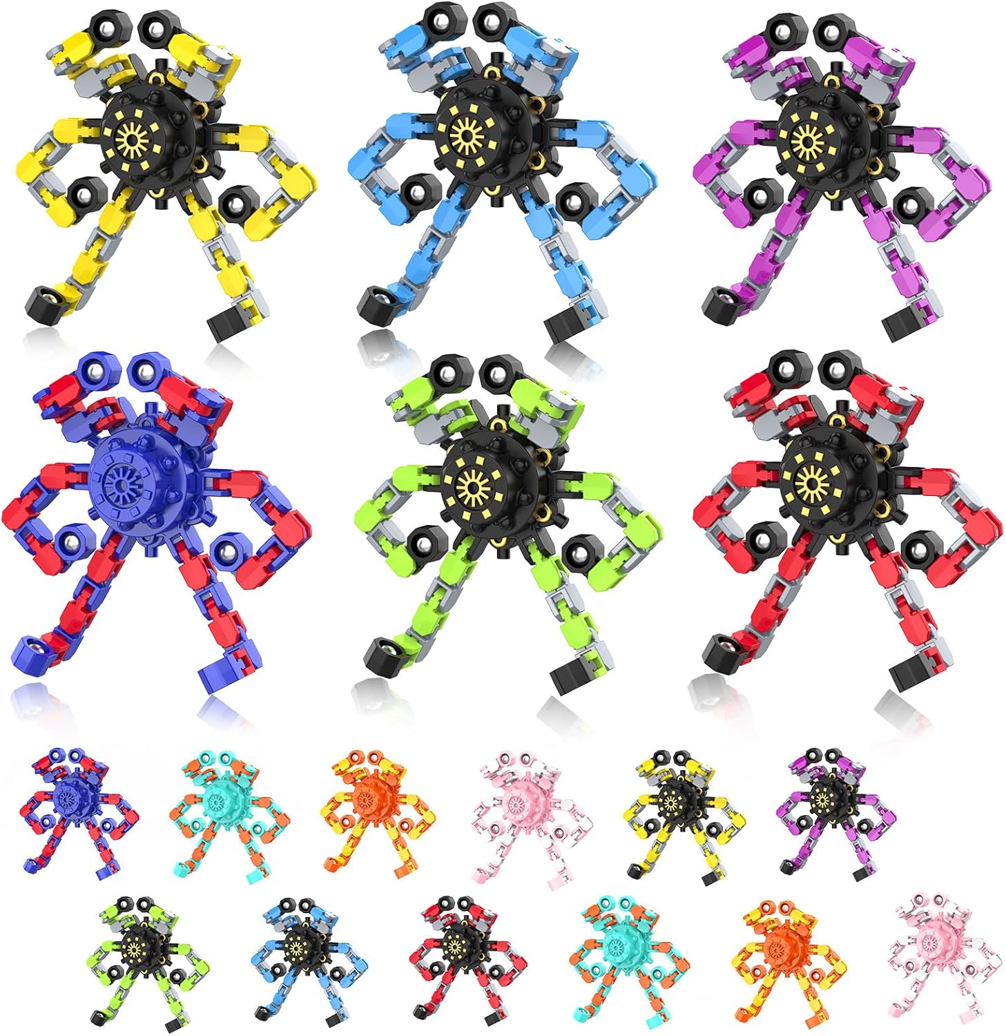 Transformable Fidget Spinners,18PCS Funny Sensory Fidget Toys Deformable Chain DIY Robot Spinner,Fingertip Stress Relief Gyro Toy Easter Basket Stuffers Party Favors