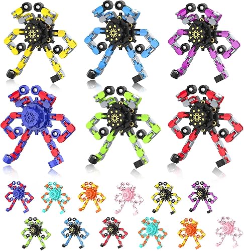 Miniatura 9 de Fidget Spinners transformables, 3 juguetes sensoriales divertidos para adultos, cadena deformable, robot, spinner, juguete giroscopio para aliviar 3