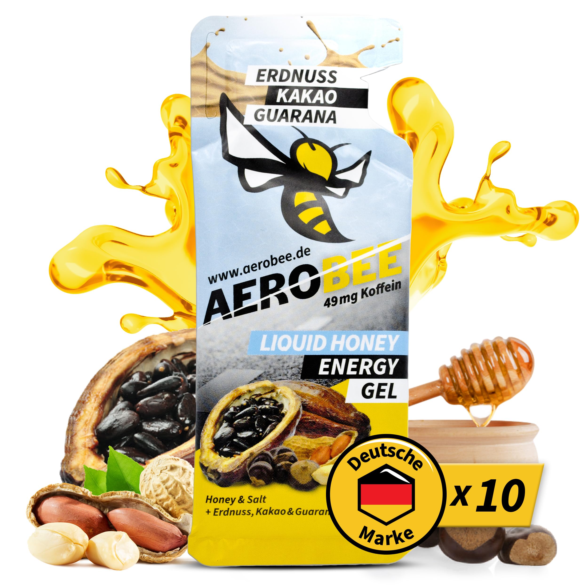 AEROBEE Energy Liquid Gel [ 100% Natürliches Energie aus Honig ] leicht bekömmliches Sportgel für den Ausdauersport, Energy Gel Laufen, Powergel Sport, Kohlenhydrate