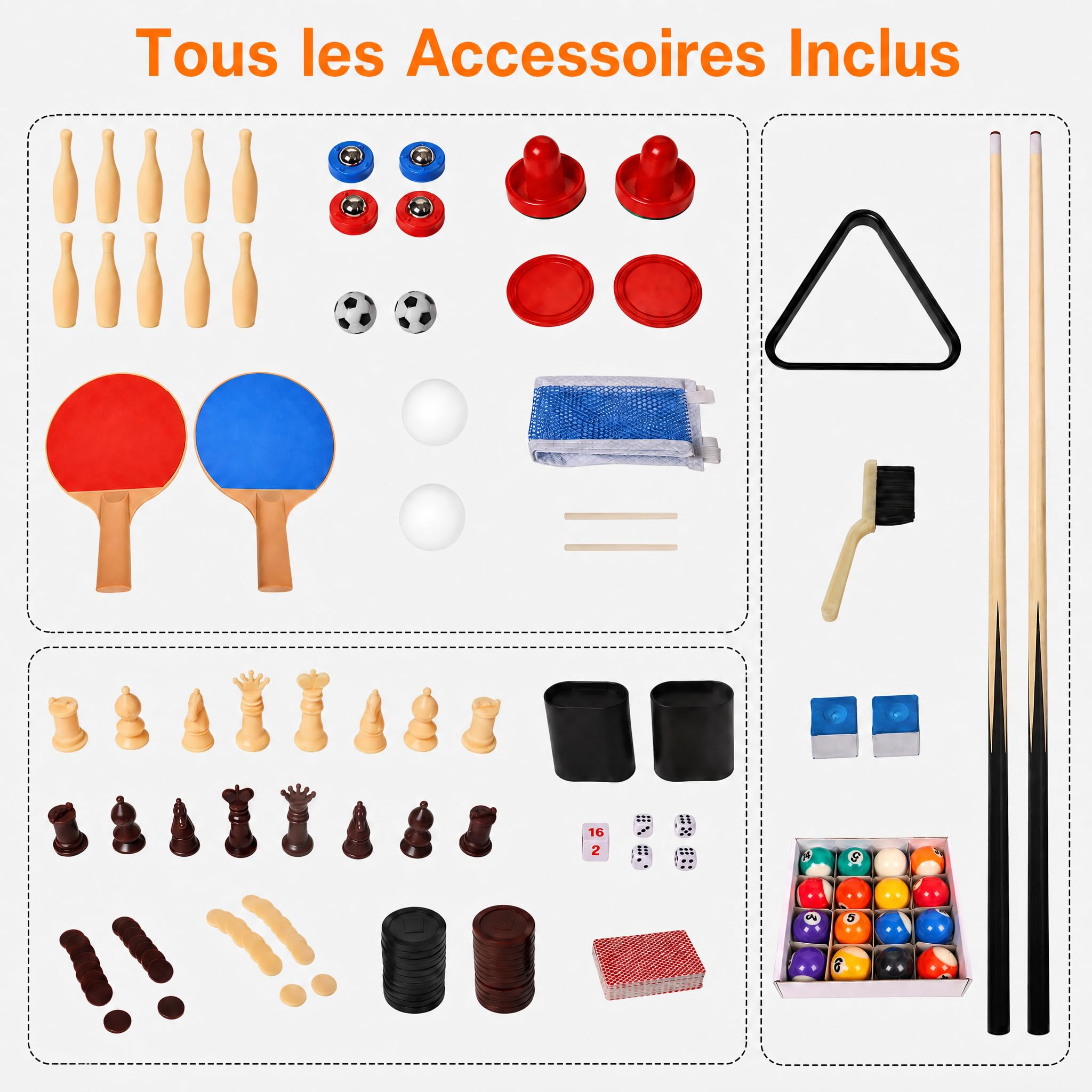 hotsizz Table multijeux 10 en 1 avec babyfoot, Table de ping Pong, Table Billard, Air Hockey et Plus Encore 121 × 61 × 73 cm Convient aux Adultes et aux Enfants.