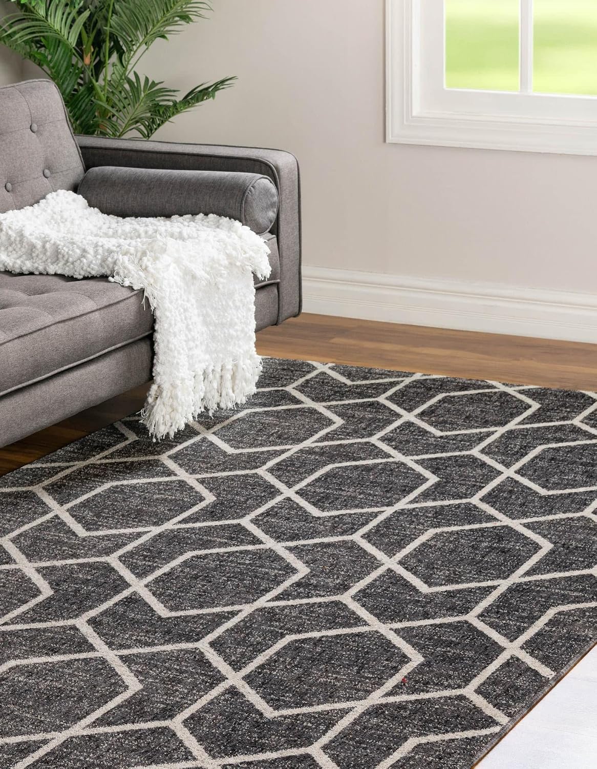 Unique Loom Eco Trellis Collection Area Rug - Mondo (Rectangular 4' 0" x 6' 0", Charcoal Gray/Ivory)