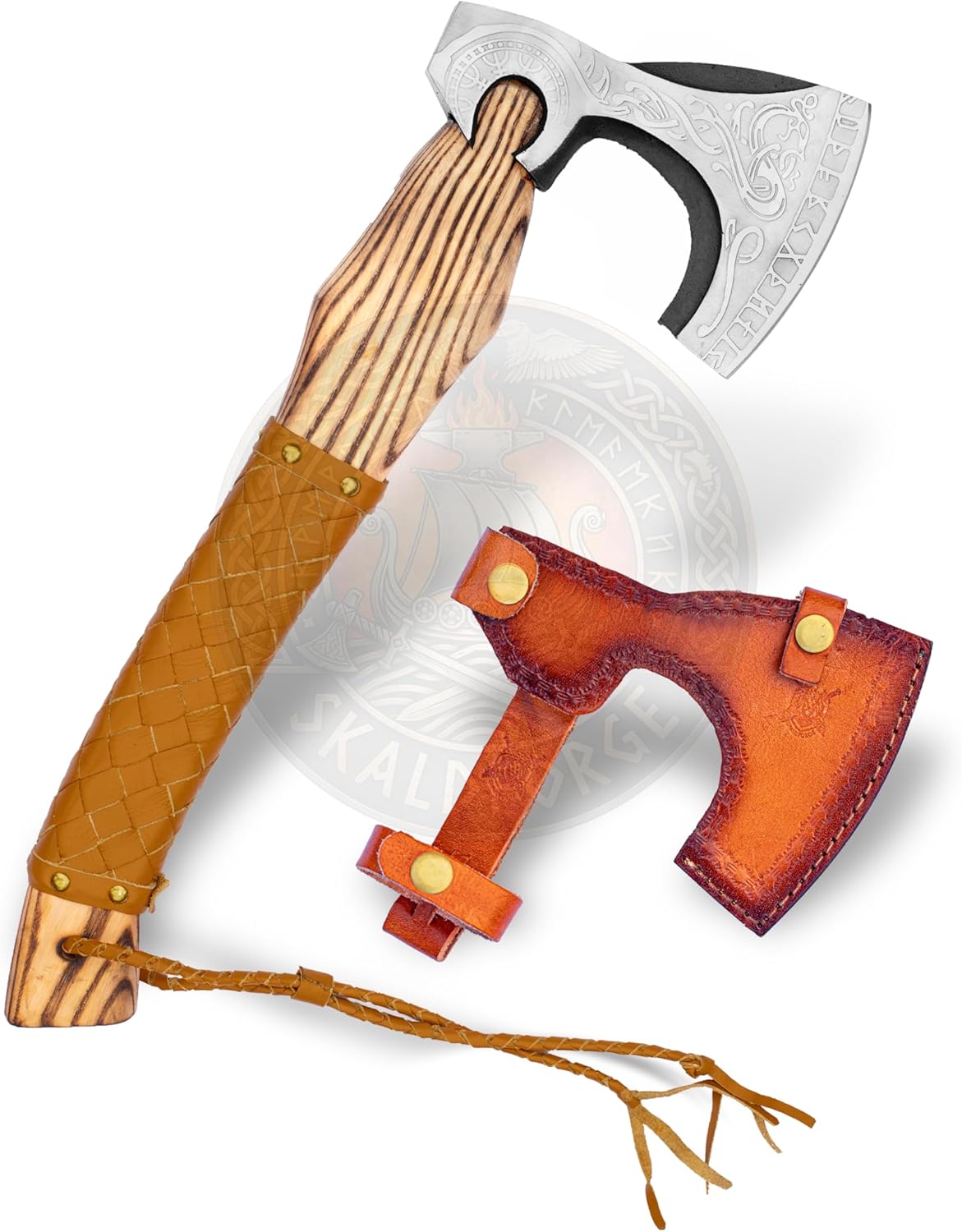 Hand Forged Viking Axe with Leather Sheath – Carbon Steel Blade, Rosewood Handle – 13 Inch Nordic Axe, Handmade Collectible - Best Birthday and Wedding for Him and Her