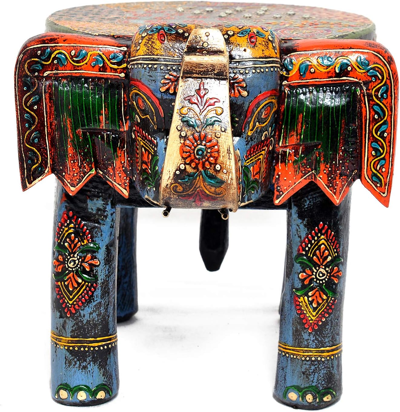 Eurasia Natural Wood with Stone Home Decor Antique Stool Elephant Shape Baby Sitter Stool 8"