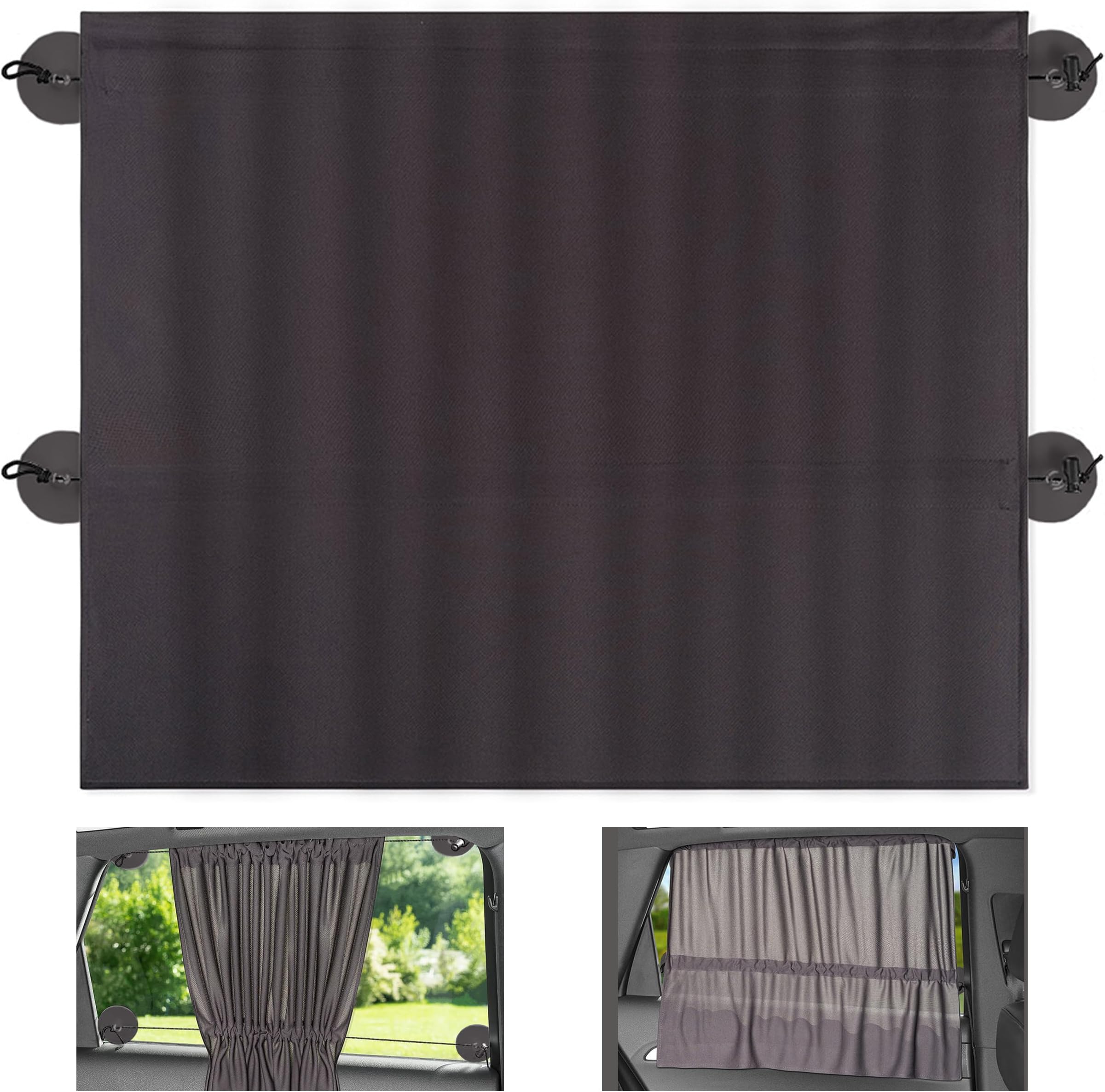 ZambooCar Sun Shade with Curtain Function for Easy Fitting and Closing - Baby UV Protection Heat Protection & Darkening - XXL 68 x 50 cm - Also for Large Side Windows - Dark Grey (Single)