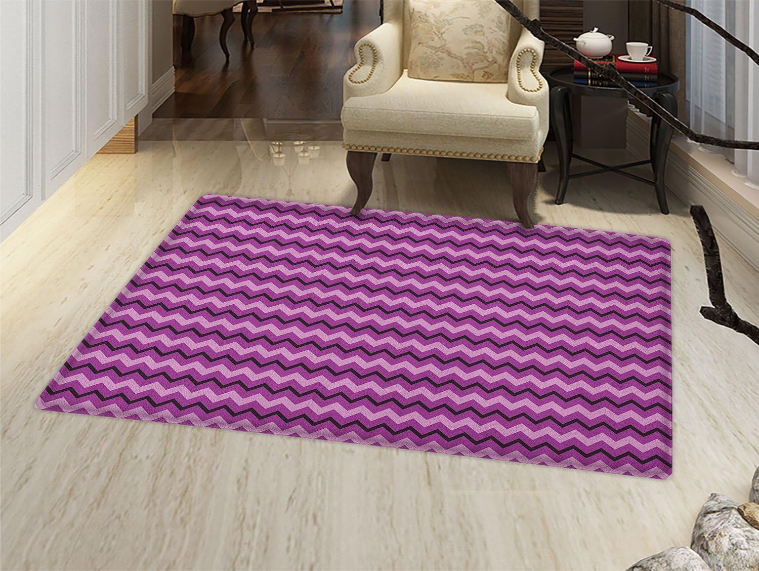 Teen Room Floor Mat for kids Zigzag Background Motif with