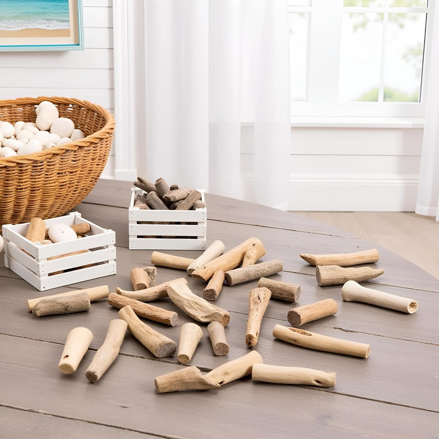 20 Pcs Wood Natural Driftwood Pieces Branch Slices Craft Sticks Beach Decor for Manufacture DIY Greeting Card Picture Frame,DIY Attachment,vase,Craft Sticks Craft Supplies
