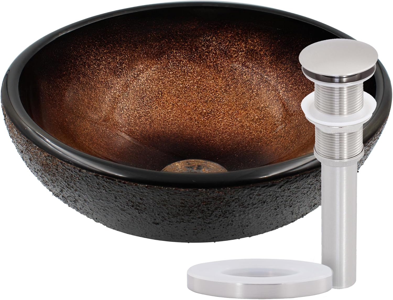 Miseno MVS-NOHP-G008-12 Sanguinello 12" Circular Glass Vessel Bathroom Sink and Drain Assembly - Brown/Oil Rubbed Bronze Drain