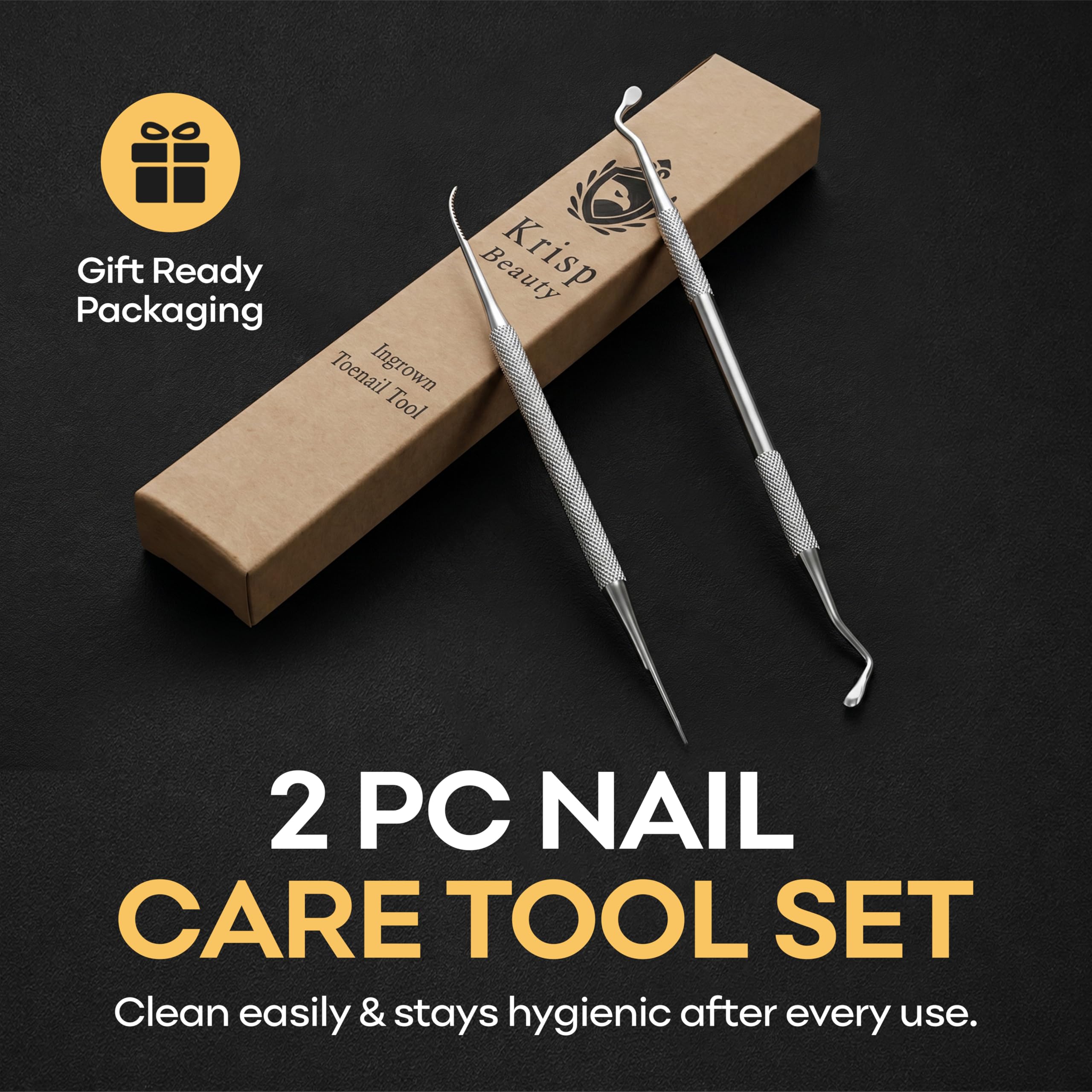 Krisp - Herramientas para uñas encarnadas – Herramienta para el cuidado de uñas de los pies con forma de cuchara de doble extremo y limpiador de uñas de acero inoxidable quirúrgico de grado médico