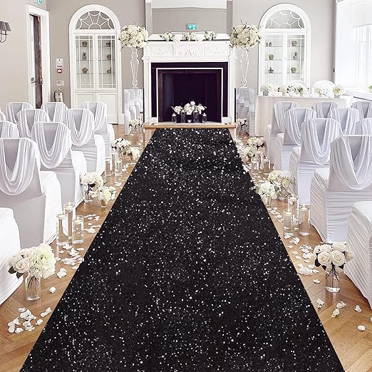 Black Carpet Runner for Prom Black Sequin Aisle Runner for