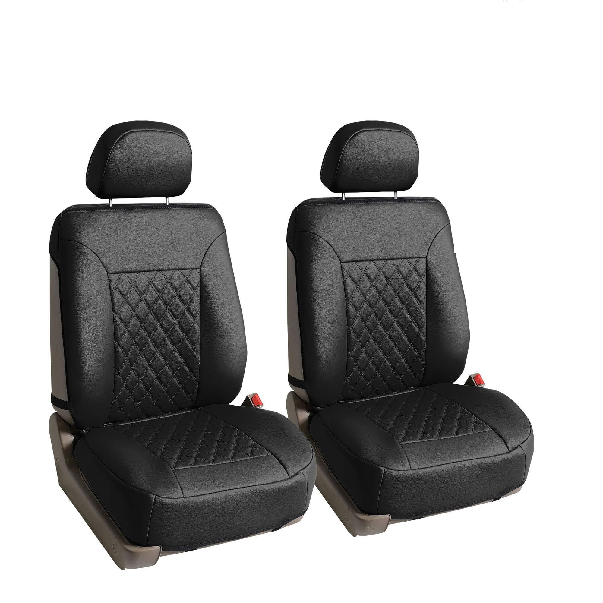 FH Group Juego de Cojines de Asiento de Coche de Piel sintética con patrón de Diamante (Negro sólido) con Regalo, Ajuste Universal para Coches, Camiones y SUV