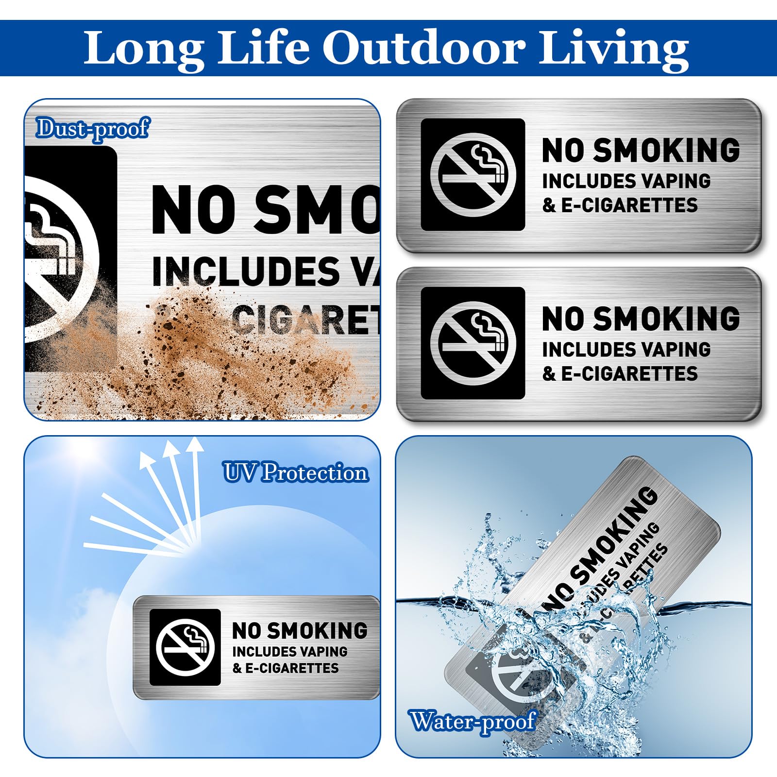 Oudain 12 letreros de prohibición de fumar para el hogar, no vaporizar, para negocios, autoadhesivos, de metal, señales de advertencia industriales para oficina, exteriores, interiores, suministros de