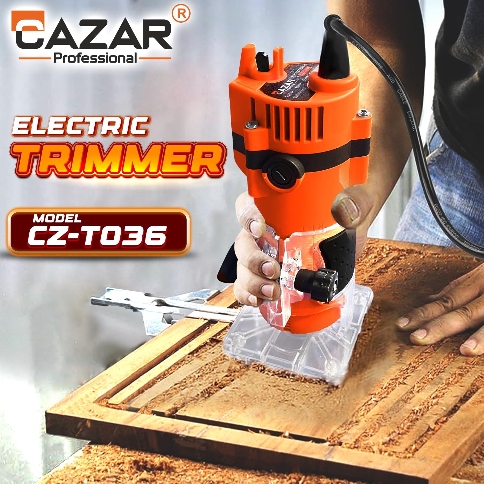 CAZAR 550W Professional Wood Router Machine with Copper Motor | 10000-30000RPM | 6.35mm Collet | TPR Soft Grip | Perfect Wood Trimmer for Woodworking, Craft & DIY 4