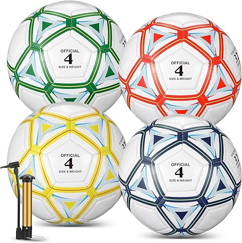 Miniatura 1 de Jenaai 4 pelotas de fútbol a granel con bomba, tamaño oficial 4, tamaño 5, pelota de fútbol deportiva exterior con bolsa de bolas, pelota cosida a