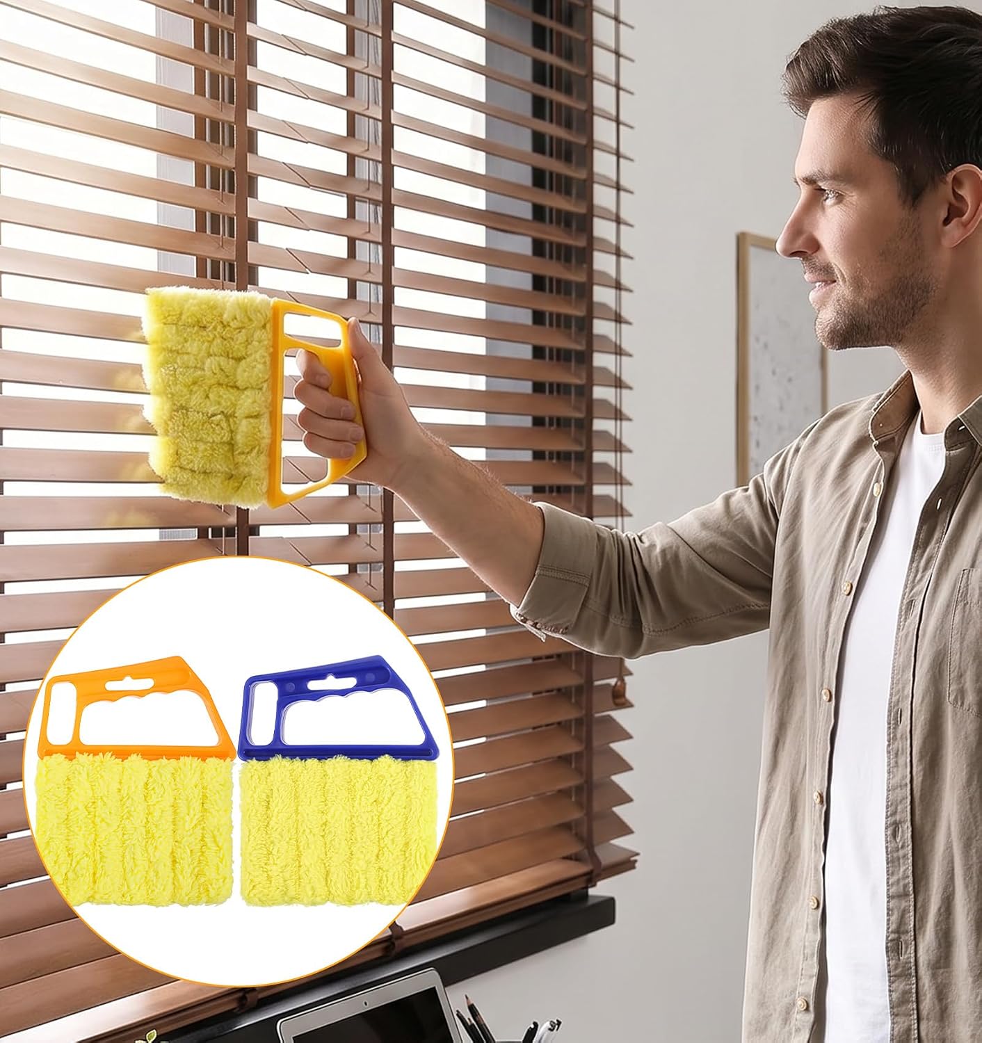 2PCS 7 Finger Blind Cleaner Duster Tool, Window Blind Cleaner Tool, Air Conditioner & Fans, Washable Blind Duster for Wood Blinds, Window& Vinyl Blinds Cleaning