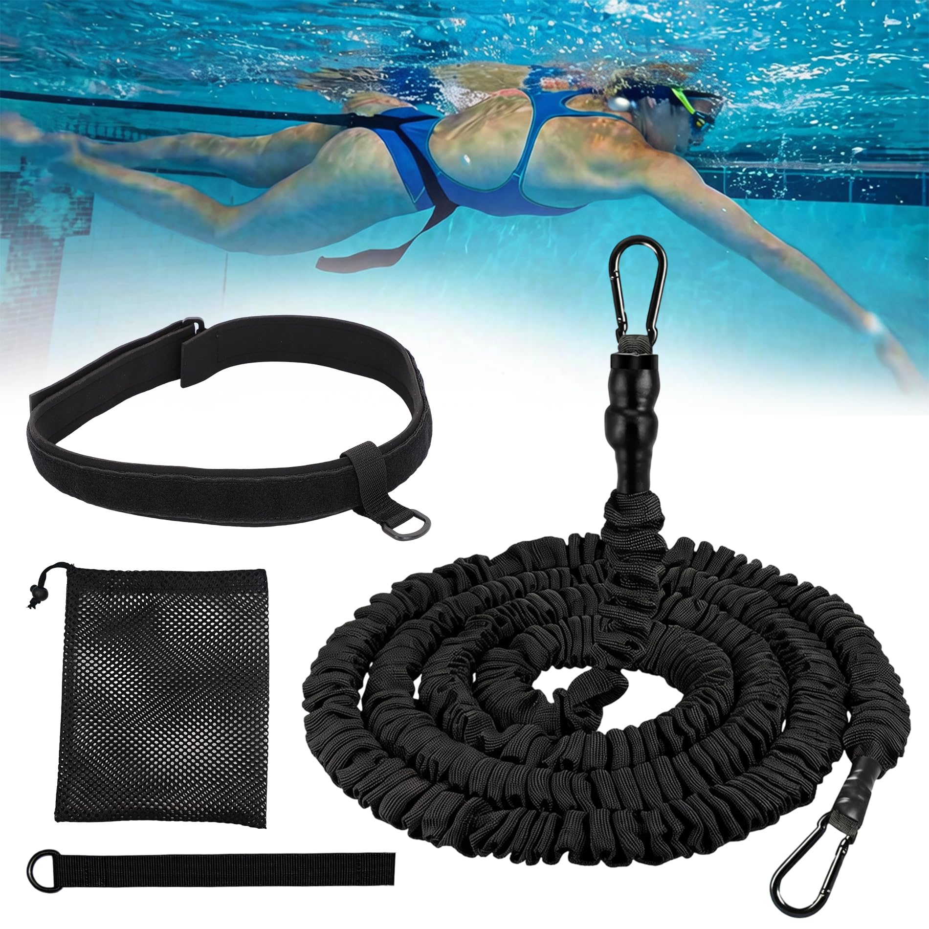 Schwimmgurt für Pool|2.5-7.5M Einstellbare Schwimmwiderstand Gürtel|Schwimmgurt Pool Erwachsene Kinder|Schwimmtrainer Gürtel|Schwimmhilfe Zum Einhängen Widerstandsband Schwimmen Pool