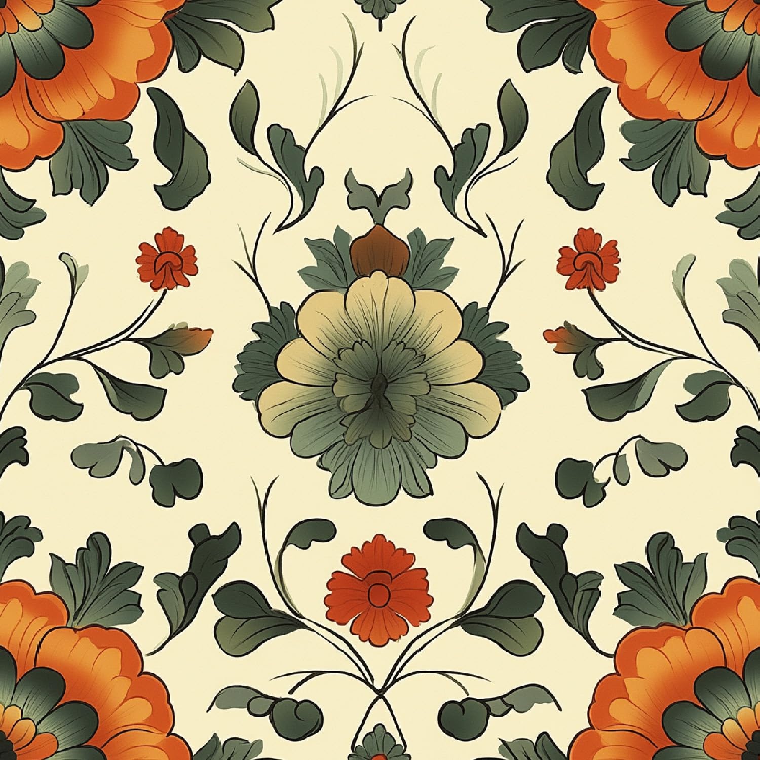 Self Adhesive Wallpaper Flowers Plants Peel and Stick Wallpaper European Style Retro Pattern Vinyl Film 17.3"x78.7" Contact Paper Retro Style Sticky Back Plastic for Bedroom Living Room Bathroom — image 1