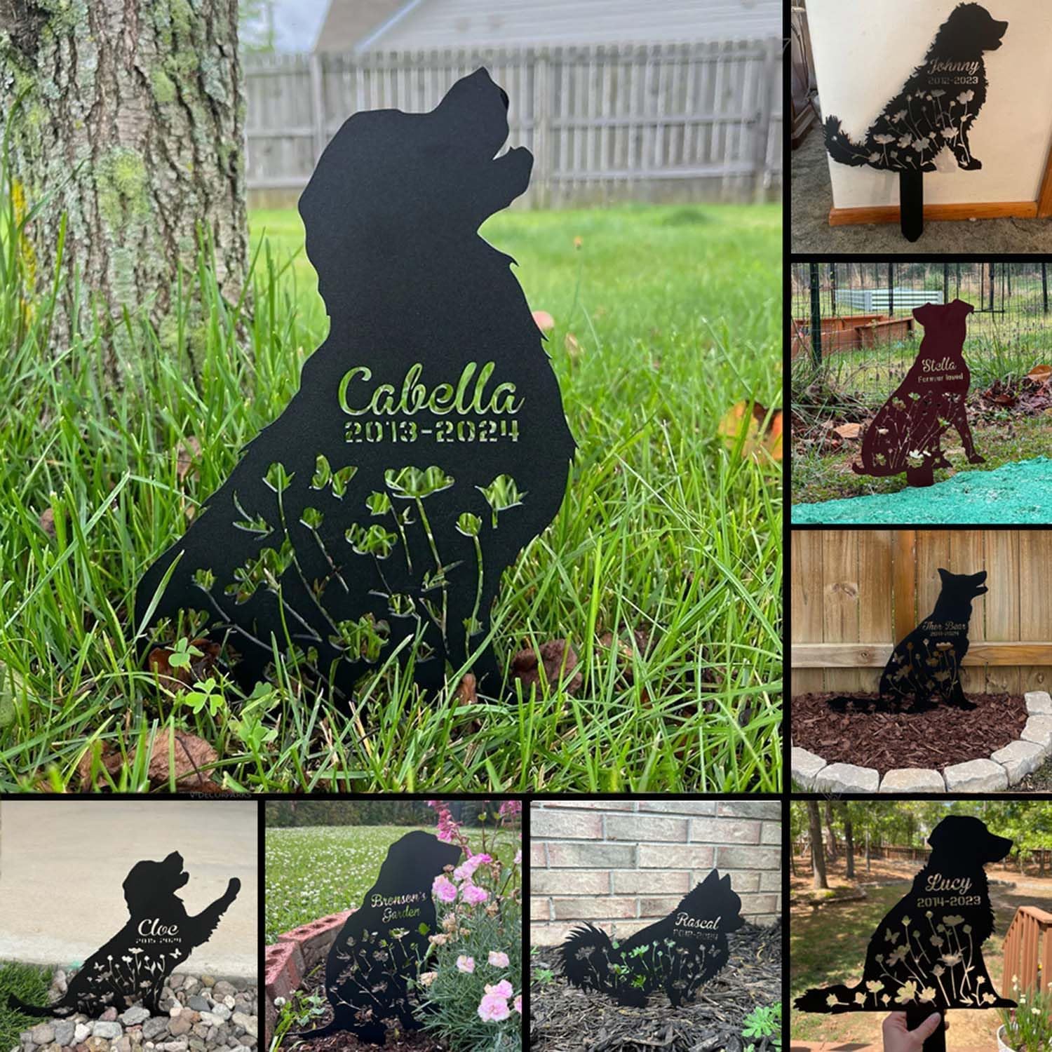 V-DECORPARKS Custom Dog Memorial Grave Marker Stake, Personalized Pet Burial Markers Dog Memorial Garden Stake, Pet Cemetery Markers Engraved Sign, Outdoor Metal Sign