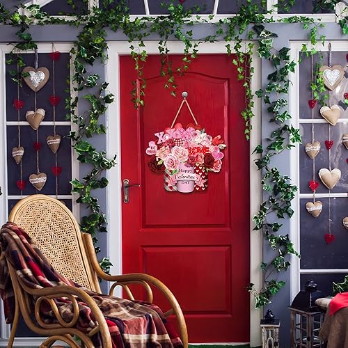 Miniatura 5 de Marsui Letrero colgante de madera para el día de San Valentín, decoración de puerta de madera con corazones de amor, decoración de San Valentín,