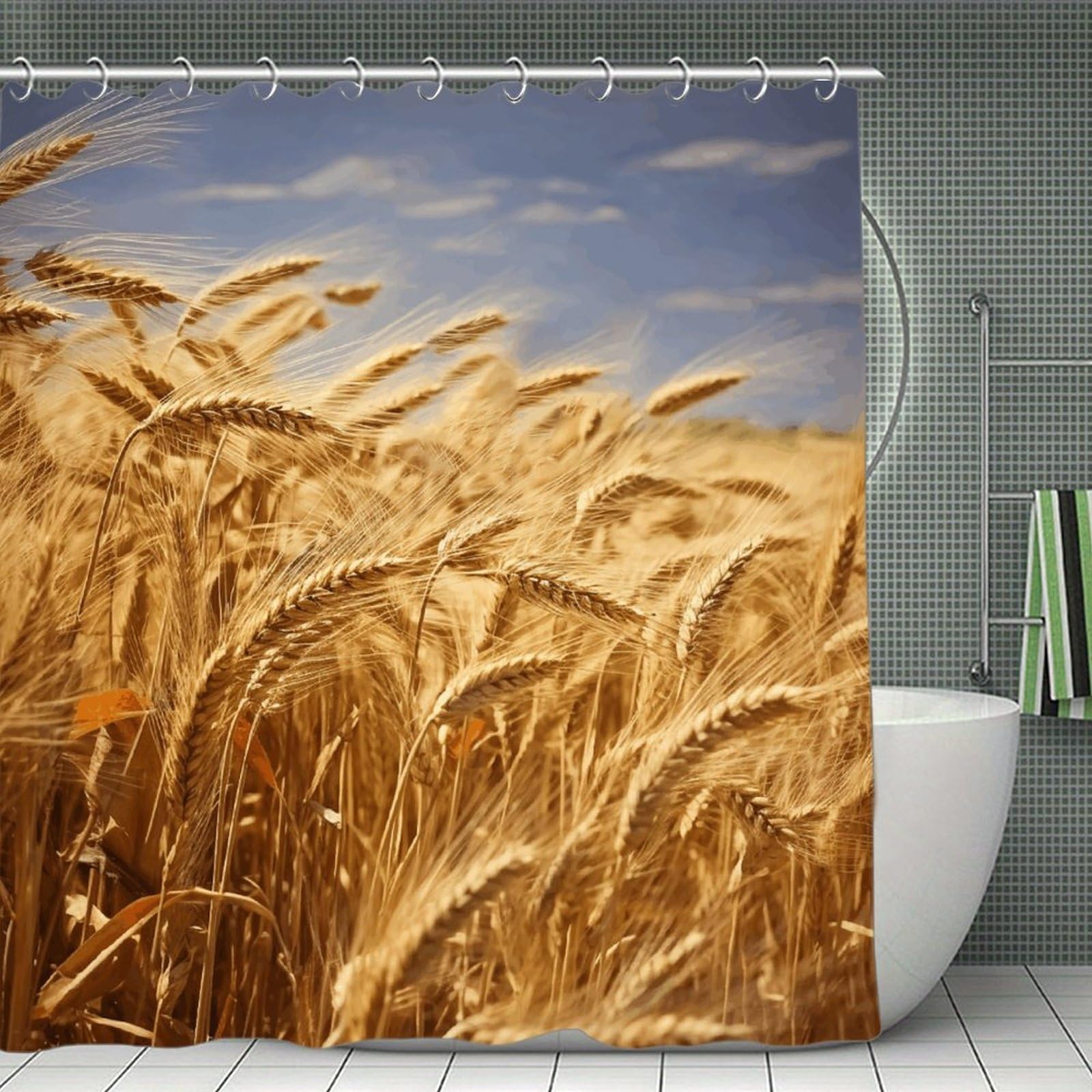 VstaDank Wheat Harvest Bath Curtain Elegant Heavy Duty Shower Curtains 70x70 in Rustic Farmhouse Cloth Shower Curtains Neutral Modern Bath Curtain for Bathroom
