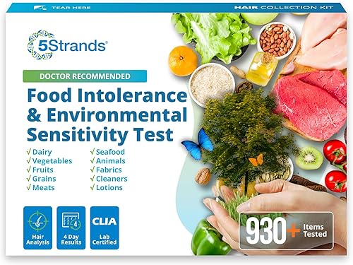 5Strands Prueba de intolerancia alimentaria y sensibilidad ambiental para adultos y niños, 950 artículos probados, kit de prueba de intolerancia