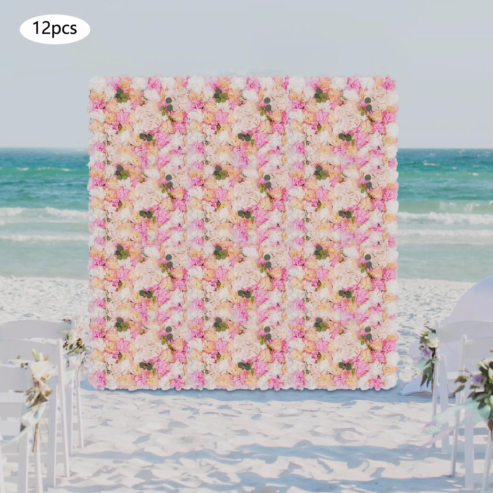 Fondo de pared de flores flor pared panel conjunto de flores artificiales pared para pasillo principal apartamentos escaparate rosa + blanco 40 x 60 x 2 cm 12 piezas