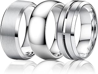 Mens Wedding Band Stainless Steel Rings for Men Women Gold Black Silver Cool Simple Promise Engagement Ring Set Jewelry Gift Comfort Fit 6-14 8MM Anillos Para Hombre 3 Pcs