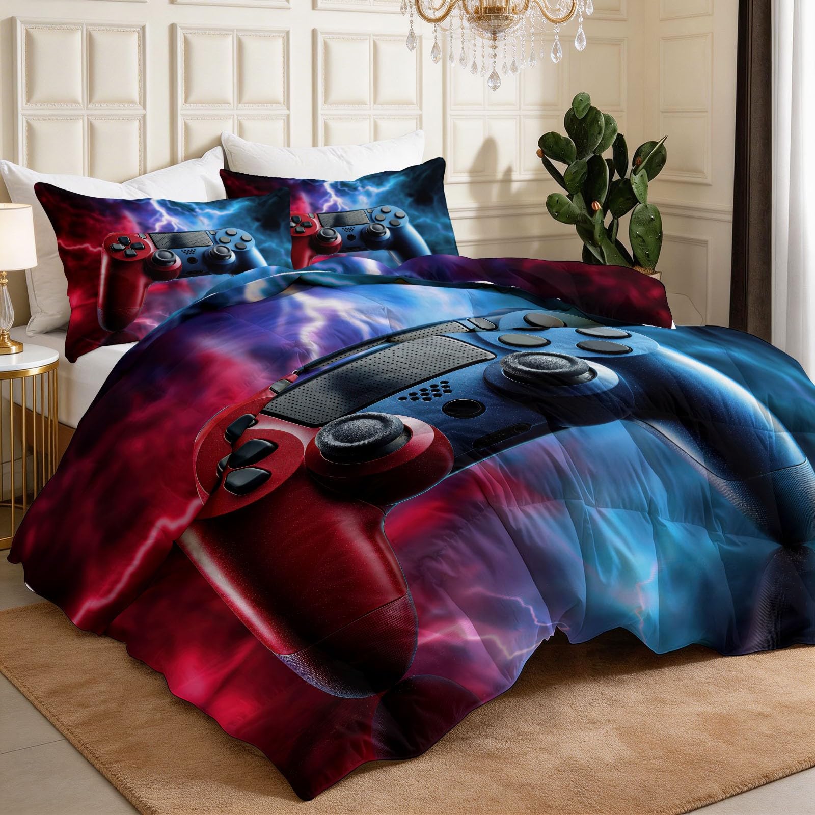 Surreal - Colcha para todo el año, lavable para 4 estaciones, sin funda con controlador de juegos Flash, colcha reversible de microfibra, colcha suave y transpirable, 240 x 220 cm, multicolor