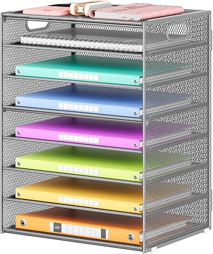 Miniatura 16 de Lavatino Organizador de Papel de 8 Niveles para Escritorio, Bandeja de Cartas de Malla Negra Clasificador de Archivos con Asas, Incluye 5 Bandejas 8