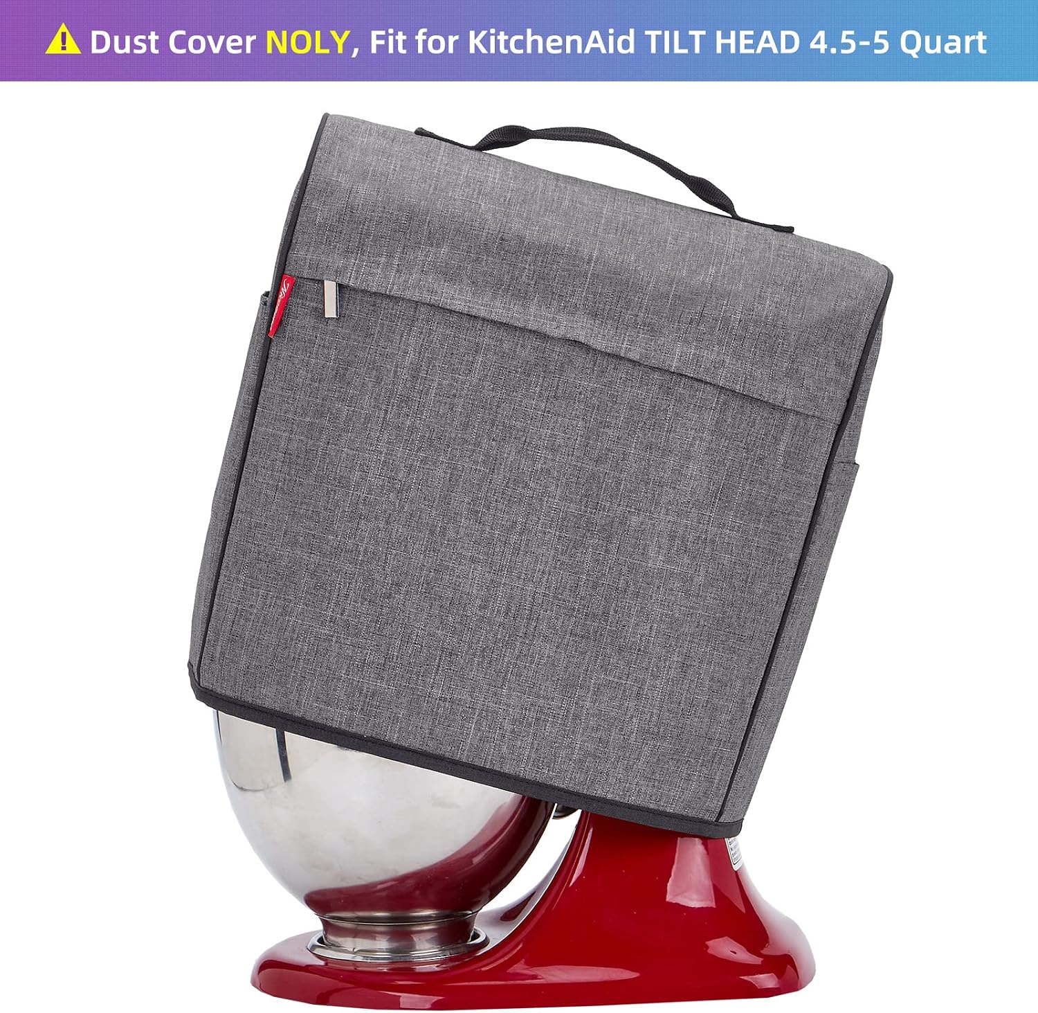 NICOGENA Stand Mixer Cover Compatible with KitchenAid 5/4.5Quart Tilt Head, Dust Cover with Zipper Pocket for Accessories, Grey