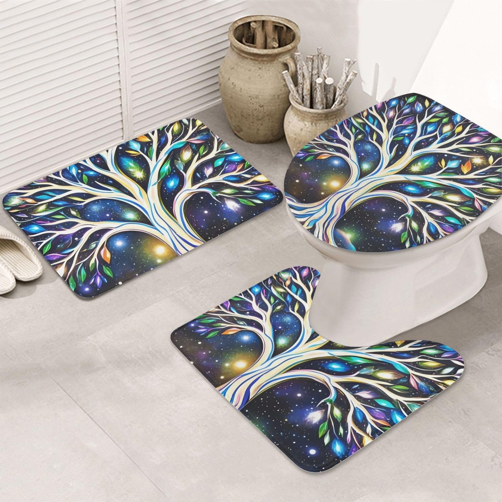 Tapis de salle de bain antidérapant et absorbant en microfibre Galaxy Tree