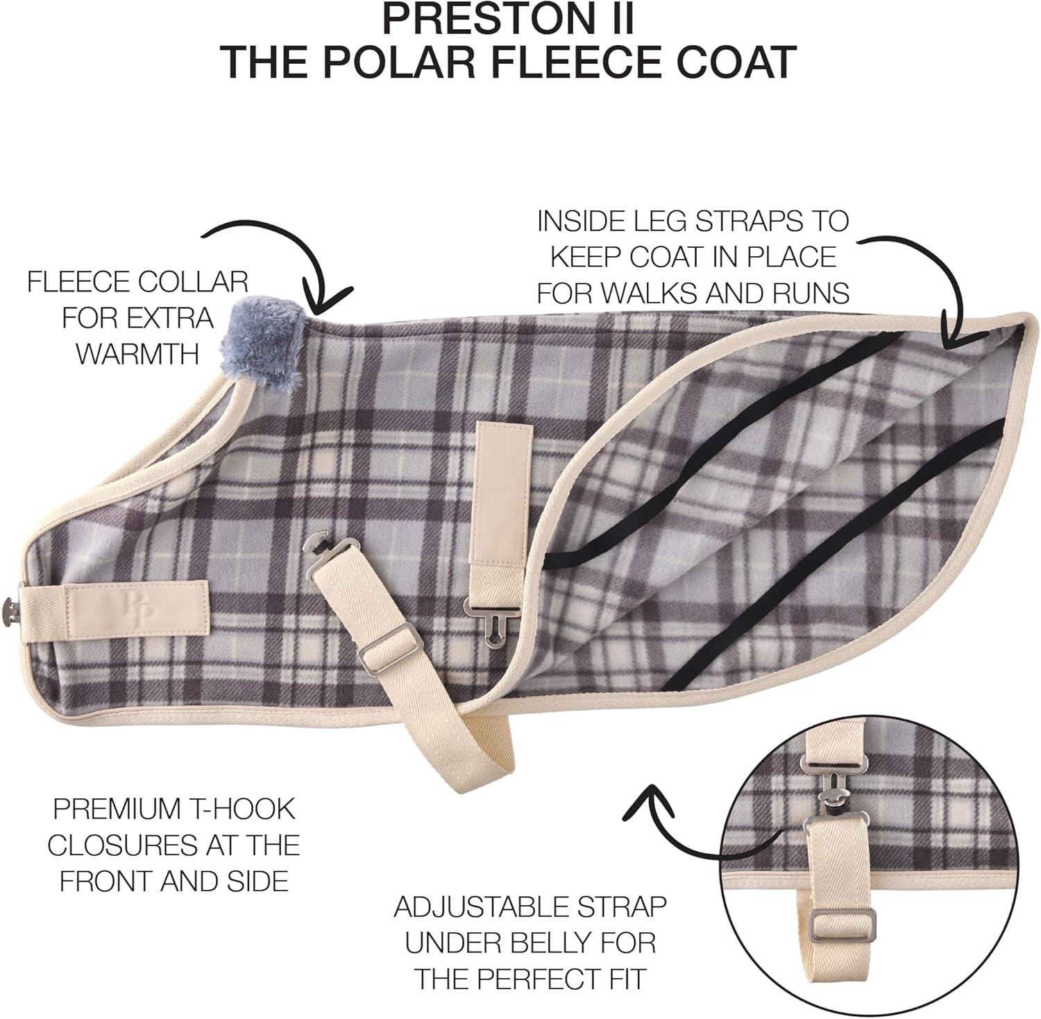 Pet Passion Preston II - The Polar Fleece Coat, Recycled Polar Fleece Warm Dog Jacket for Cold Weather for Small, Medium, Large Dogs​, Gray Chesterfield Plaid, XX-Large (70-110 lbs)
