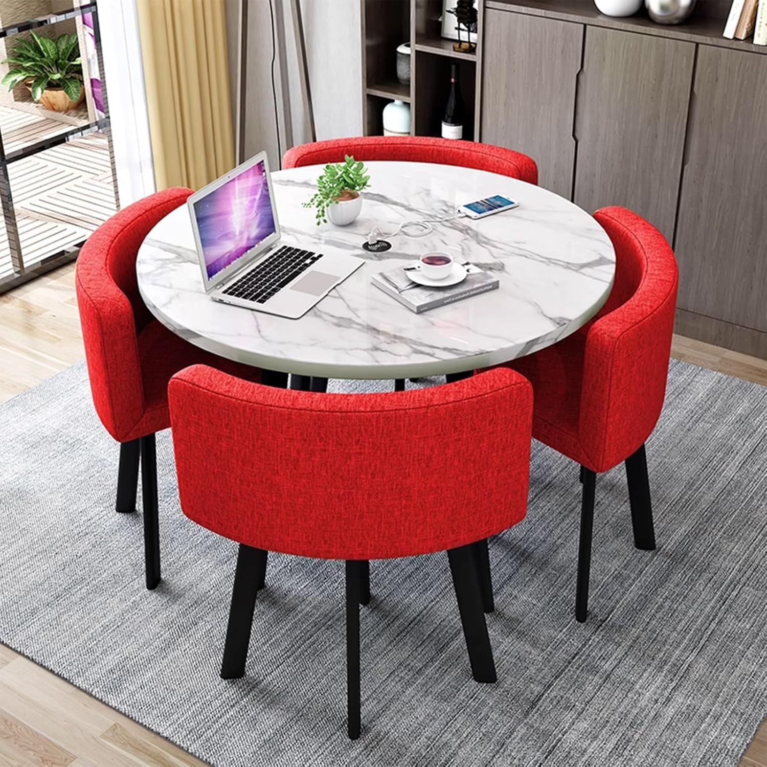Office Reception Round Table and Chair Set for 4, Small Conference Room Coffee Table Furniture