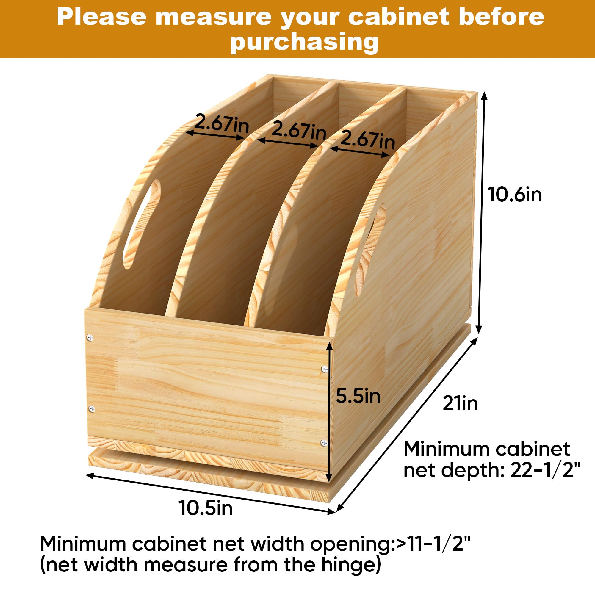 Organizador de gabinete extraíble, organizador de gabinete de cocina de madera con separadores verticales de bandeja, para almacenar sartenes, bandejas de hornear, tapas, tablas de cortar 6