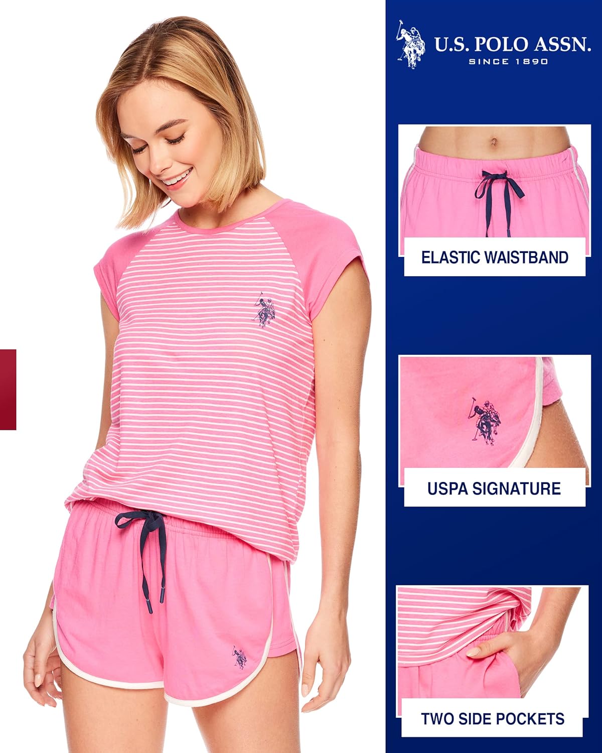 U.S. Polo Assn. Women's Summer Pajama Set, Tee, Shorts Valentines Gifts for Her - Image 3