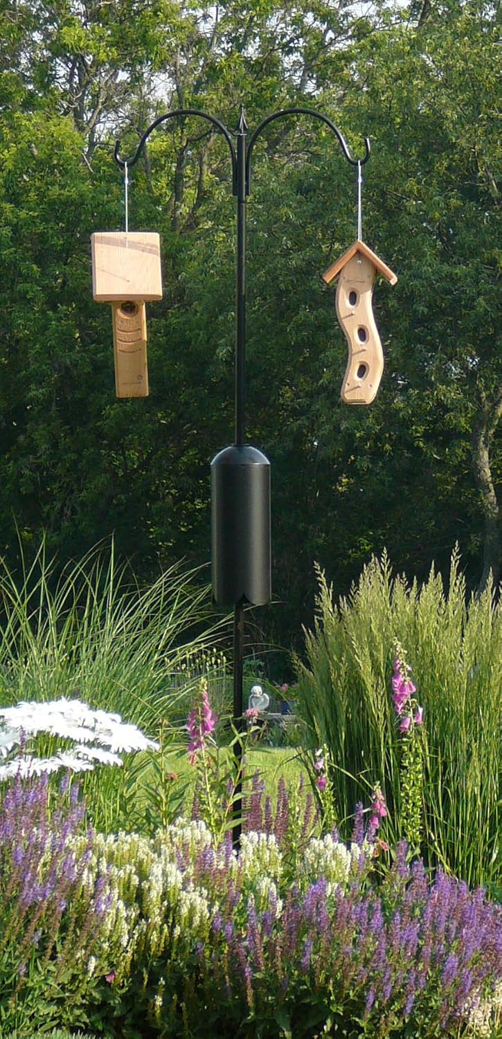 Kettle Moraine Bird Feeder Pole Set with Squirrel Baffle & Twister Ground Socket (2 Arm) : Patio, Lawn & Garden
