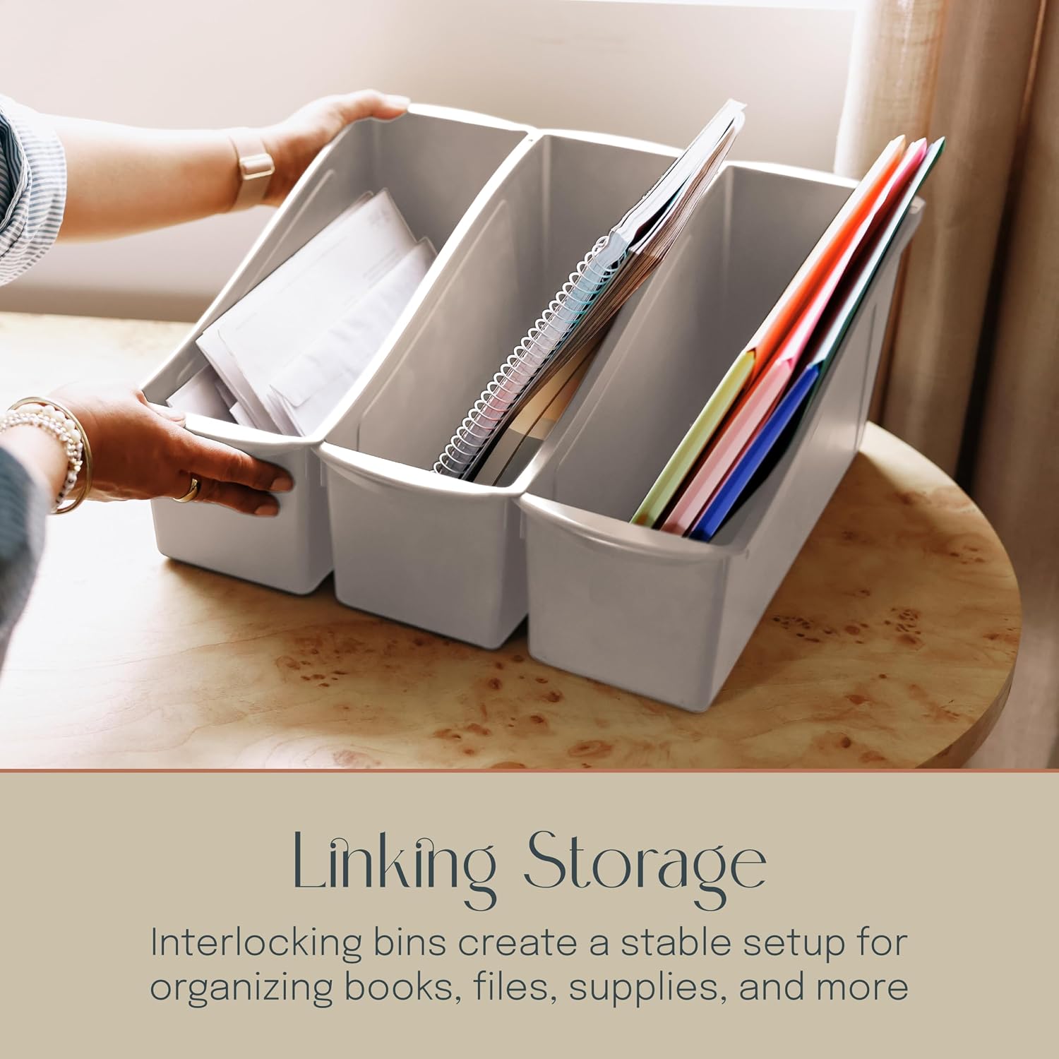 Linking Storage Book Bins, Plastic, 10-Pack, Light Grey image 3