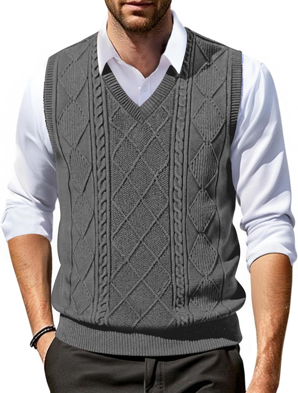 COOFANDY Men V Neck Sweater Vest Knit Casual Pullover Vest Slim Fit Sleeveless Lightweight Sweater Vest