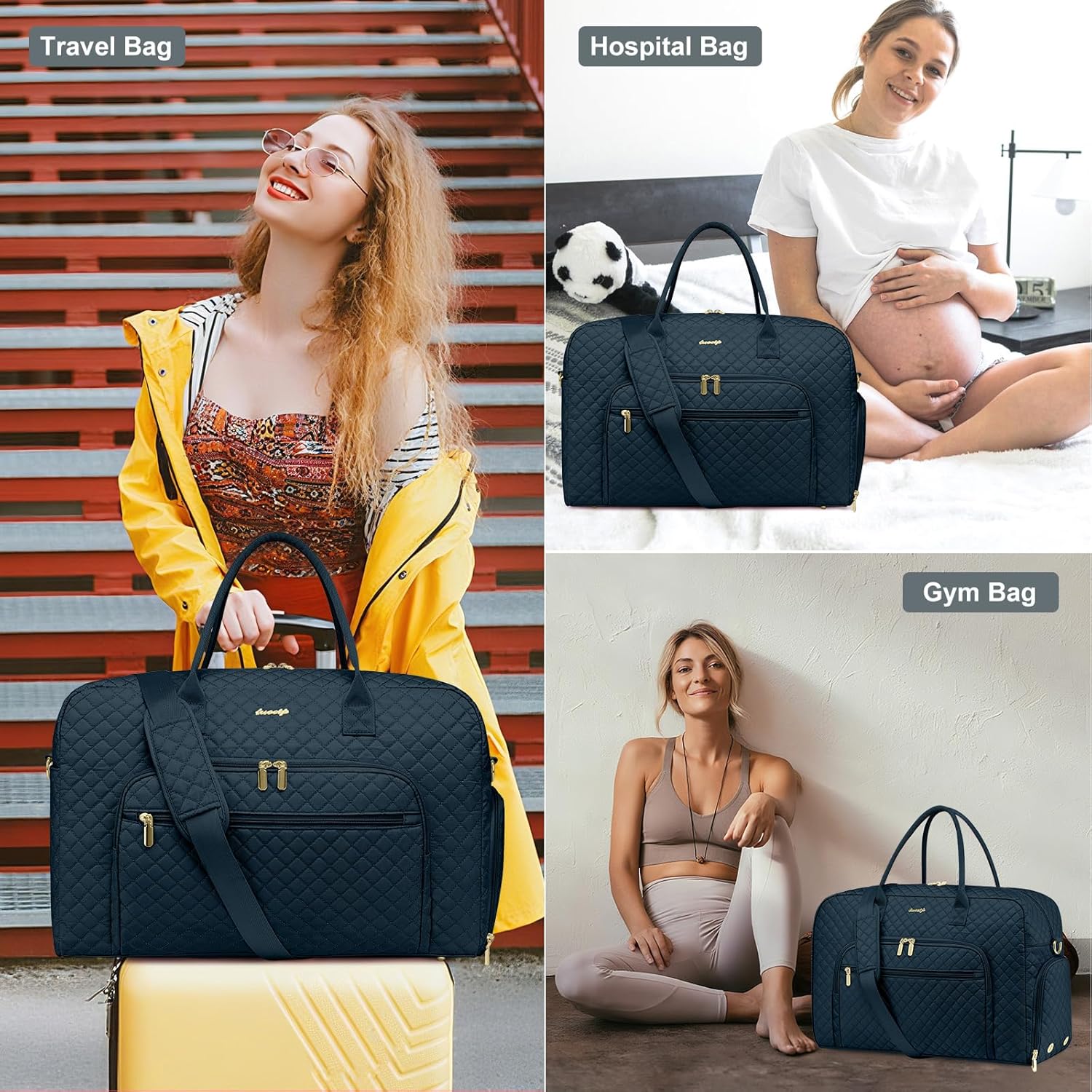 Travel Duffle Weekender Bags for Women - Weekend Bag Women with Shoe Compartment Carry On Overnight Bag with Toiletry Bag Duffel Bags Wet Pocket for Gym Hospital Bags for Labor and Delivery - Image 7